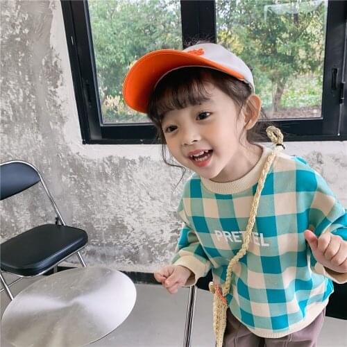 Childrens Clothing 2-7 Y Baby Girls Hoodies Spring New Kids Korean Plaid Letter Casual Sweatshirt for Girls Toddler Pullovers