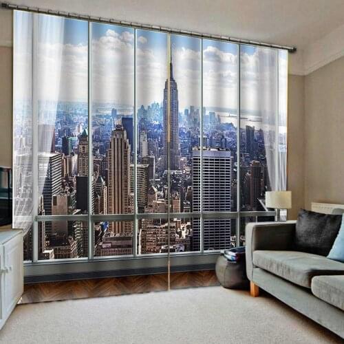 European 3D Curtain Window city view Photo Curtain For Living Room Bedroom Blackout Silk Drapes