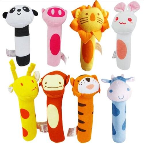 Hot Sale Newborn Toys Soft Animal Model Handbells Plush Rattles Squeeze Me Rattle Cute Gift Baby Toy 0-24months