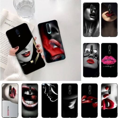 HPCHCJHM Makeup red lips girl Lipstick Soft black Phone Case For Oppo A5 A9 2020 Reno2 z Renoace 3pro Realme5Pro