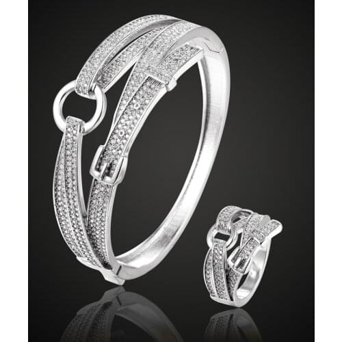Perfect New Year Cubic Zircon Belt Bangle&bracelet Rhodium Silver color Copper cuff Bangles Pulseira Mujer