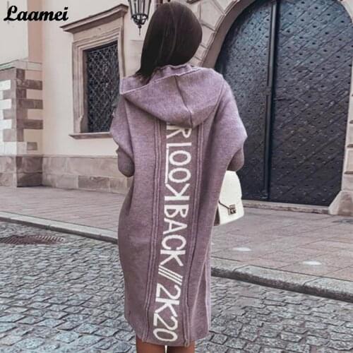 Knitted Cardigan Women Hooded Letter Print Loose Sweaters Mid-length Full Sleeves Autumn Korean Fashion New Streetwear For Women