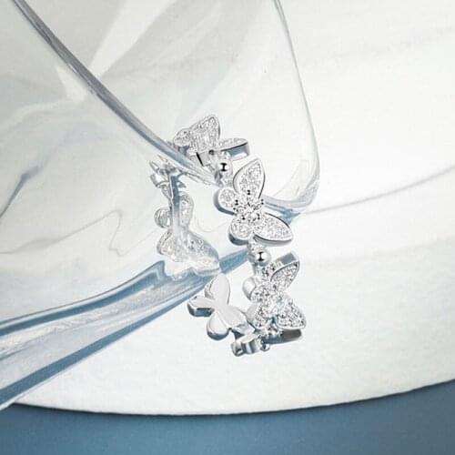 KOFSAC Cute Girl Butterfly Rings Open Size Fashion Elegant Finger Gift Silver Color Ring Women Engagement Accessories