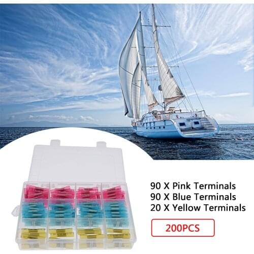 200pcs Heat Shrink Butt Connectors Kit Insulated Marine Automotive Electrical Wire Terminals Waterproof Crimp Butt Splice