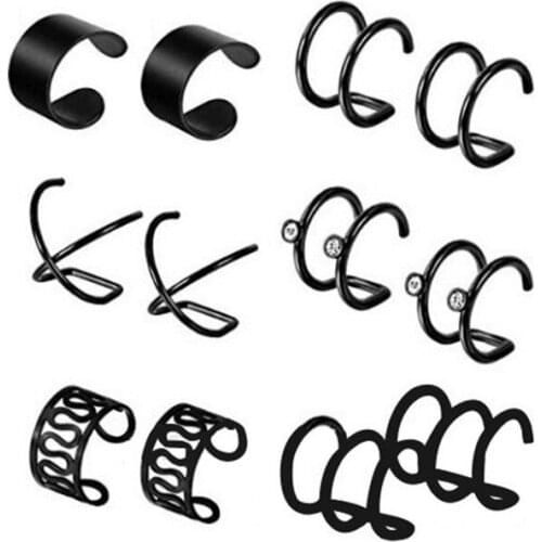 Hip Hop Punk Stainless steel Round Earrings For Women Girls Fashion Classic Geometric Clip Ear Jewelry Party Gifts 8 pairs