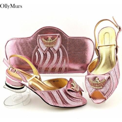 Summer Style PU Leather Woman Fuchsia Shoes And Bag Set Party Dress African Elegant Style Middle Heels Shoes And Bag Set