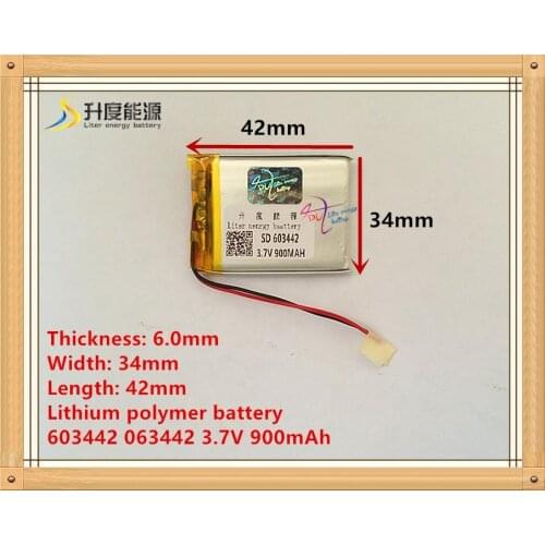 603442 063442 3.7V 900mAh Lithium polymer battery rechargeable lipo battery