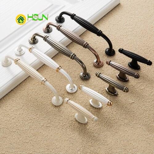 Furniture Kitchen Cabinet Handle Metal Zinc Alloy Black White Bronze Vintage Drawer Cupboard Wardrobe DresserDoor Home Pull Knob