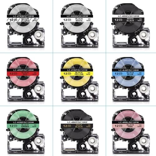 UniPlus SS12KW 12mm 9mm 6mm 18mm 24mm Label Tape Compatible Epson Label Maker Multi Color Tape for Kingjim Epson Label Printer