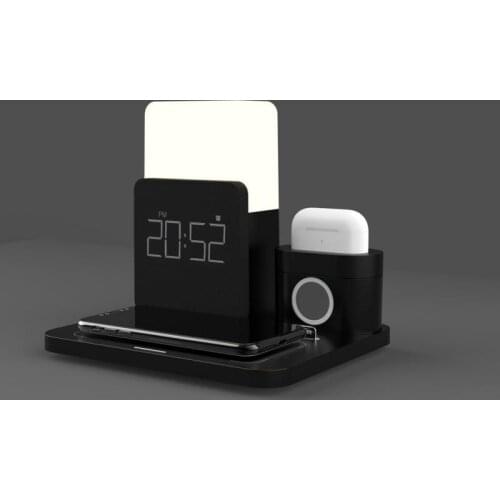 Multi Function Wireless Charger Stand For Apple Watch Airpods Pro IPhone 12 Table Lamp Time Fast Charger Station Charging Dock
