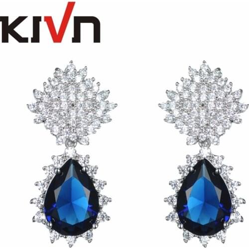 KIVN Fashion Jewelry Drop Dangle Blue Pave CZ Cubic Zirconia Womens Girls Wedding Bridal Earrings Birthday Mothers Day Gifts