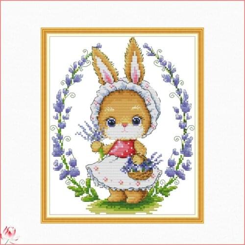 Rabbit And Flowers Pattern Cross Stitch Kit 14CT 11CT Canvas Printing Needle And Thread Embroidery Kit DIY Home Decoration Craft