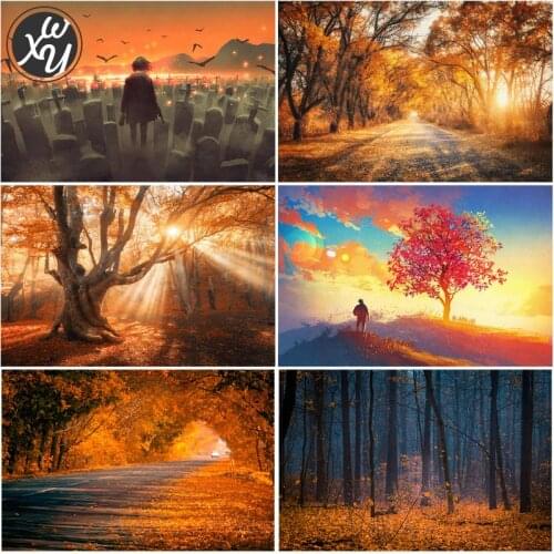 Diamond Painting Kits for Adults Autumn Forest Diamond Mosaic Sunset Landscape Full Drill Cross Stitch Embroidery for Home Decor