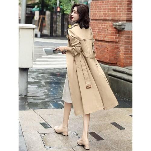 202 Spring And Autumn New Dark Green Windbreaker Jacket Womens Mid-Length Over The Knee Fashion British Style Female Coat A15