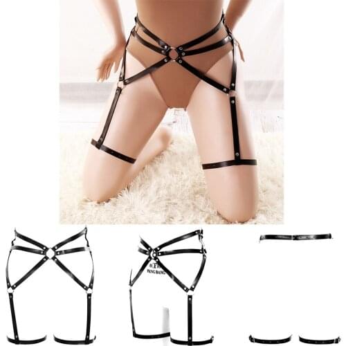 Charming Garters Sexy Underwear Black Leather Lingerie Harness For Women Adjust Suspender Punk Goth Exotic Costume
