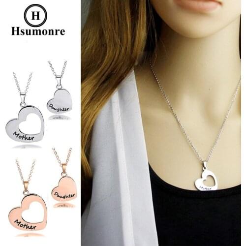 Mother Daughter Necklace Set Engraved Matching Heart Pendant Family Love Jewelry Gifts Stainless Steel