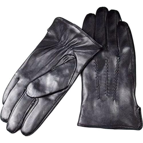 Leather gloves mens sheepskin gloves thin wool lining autumn warm new business casual mens driving gloves free shipping