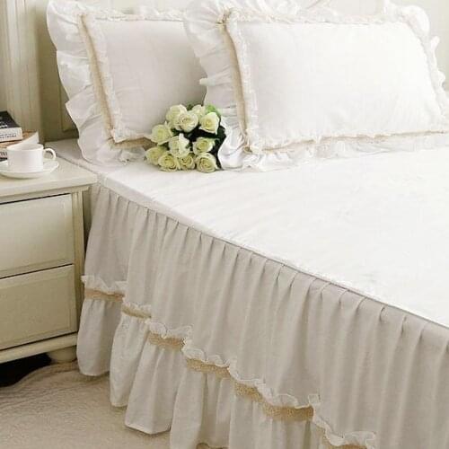 Bedspread Luxury Korean Ruffled Lace Satin Cotton White Double Bed Spread Bed Skirt Comfortable Wedding Hm17B