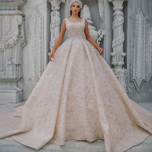 Luxury Beads Sequins Ball Gown Wedding Dresses Robe de Mariee Fashionable Square Neck Wedding Bridal Gowns Vestido de Noiva