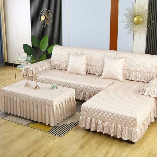 Beige Luxury Sofa Cover Fashion Diamond Embroidery Lace Sofa Towel Slipcover Non-slip Cushion A Complete Living Room Sofa Set 12