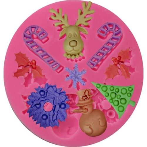 Christmas snowman reindeer bell Christmas tree cake mold DIY silicone chocolate fondant tool plaster drop mold