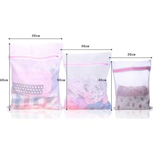 3 Sizes Zippered Foldable Nylon Laundry Bag Bra Socks Underwear Clothes Washing Machine Protection Net Mesh Bags