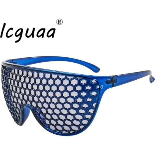 Oversized Hollowed One piece Sunglasses Honeycomb Shades Wear Glasses Grid Funny Designer Eye Wear For Female Sunglasses