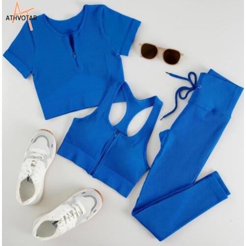 ATHVOTAR Workout Set Middle Waist Gym Leeging Zipper Crop Tops Fitness Shorts Drawstring Sportswear Sport Outfit for Woman