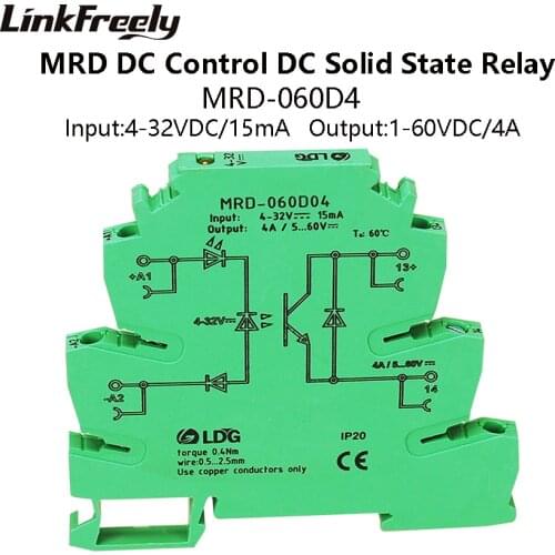 MRD-060D4 Input: 5V 12V 24VDC LED Indicator SSR Solid State Relay DC DC 4A Voltage Relay Switch Module For Smart Home Automation