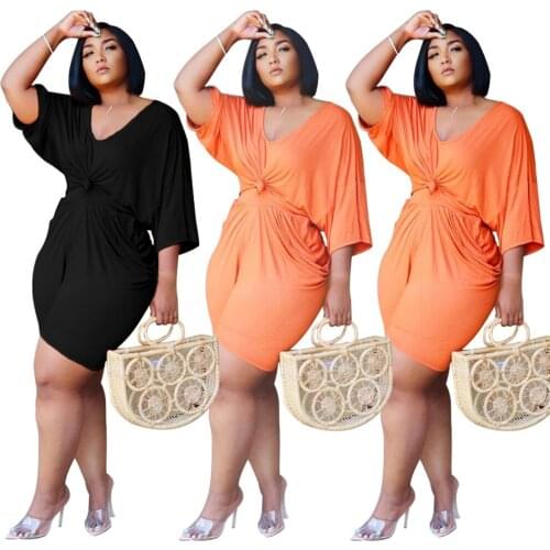 Summer Women O-Neck Solid Color T-Shirt Blouse Short Pants Casual Loose Pleated Ladies 2020 New Plus Size Outfits Sets Fashion