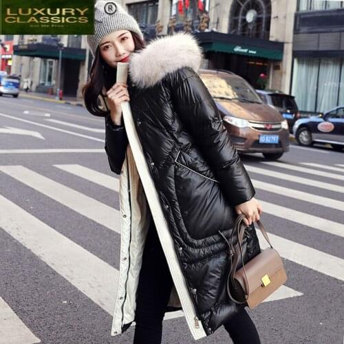 Womens Winter Down Jacket Korean Coat Female Hooded Parkas Woman Raccoon Dog Fur Collar Fashion 2021 Mujer Chaqueta 2424