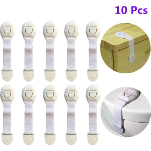 10Pcs Child Safety Locks Adjustable Strap Latches 3M Self Adhesive No Drilling for Baby Proofing Kitchen Fridge Drawer Cupboard