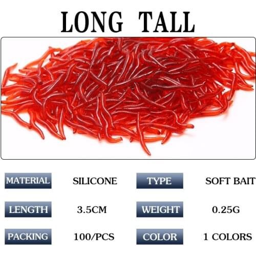 100Pcs/lot Lifelike Red Earthworm Soft Bait Fishing Lure 3.5cm/0.25g Isca Artificial Worm Smell Baits Pesca