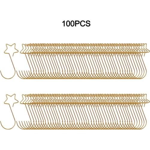 100pcs Christmas Star Shape Wreath Hook Hanger Xmas Tree Decor Multi-purpose Holders Golden Metal Hanging Hook Household Items