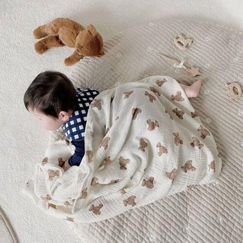 2021 Summer New Baby Blankets Bear Print Cotton Blanket Casual Sleeping Blanket