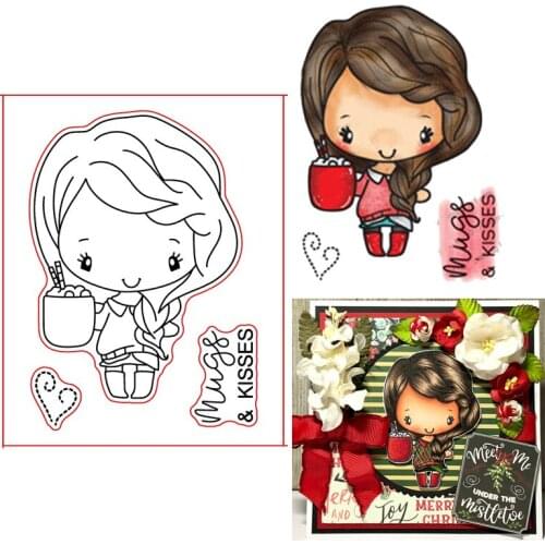 3*4inch Cappuccino Girl HUGS & KISSES Words Transparent Clear Stamps For DIY Scrapbooking Paper Card New Stamps 2020