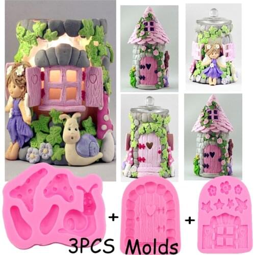 3pcs House Theme Window,Door,Flower,Leaf,Mushroom for Silicone mold,Fondant,Cookie,Chocolate Mold Cake Decoration tools T0631