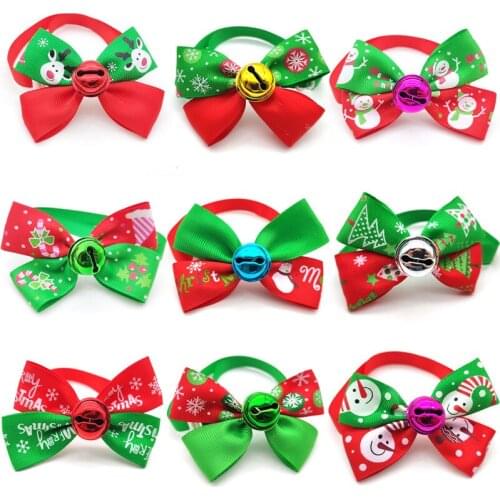 30/50 Pcs New Dog Accessories For Small Large Dogs Christmas Design Dog Bow Ties Xmas With Bells Dog Bowtie Pet Supplies Bows