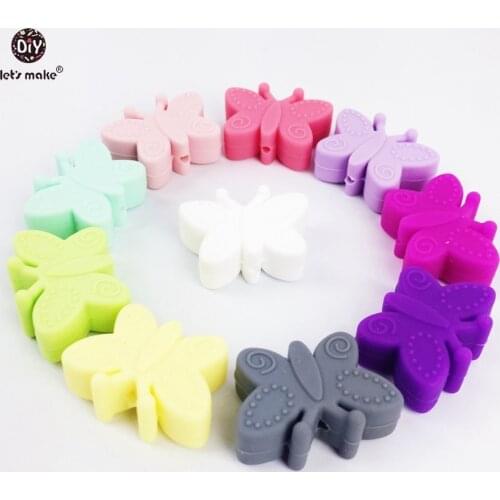 Lets make silicone butterfly 50pc small beads for teething holes DIY beads 3cm butterfly BPA free silicone teether baby teether