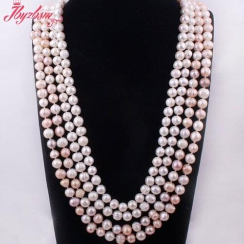 8-10mm Nearround Freshwater Pearl Natural Stone Beads Handwork Knot Fashion For Woman Christmas Gift Necklace Not Button 60"