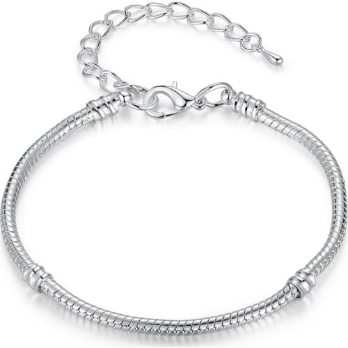 Aliexress High Quality Silver Plated Beads Charm Chain Bracelet DIY Silver Fashion Jewelry Gift FB1131