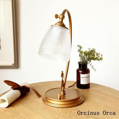 American modern simple transparent glass table lamp living room Bedside Lamp Retro copper LED table lamp free shipping