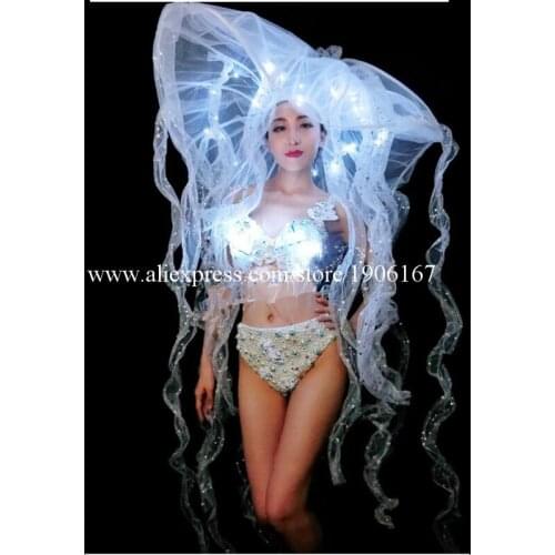 Led Luminous Nightclub Party Bikini Set Stage Performance Light Up Dance Jellyfish Props Led Growing Christmas Led Clothes Gift
