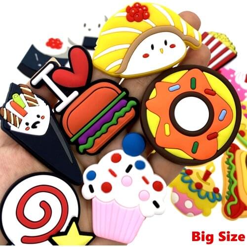 Big Size 10PCS Cartoon Dessert Food PVC Flat Back Cake Sushi Hamburger Accessories Charms For DIY Refrigerator Magnet Pendants