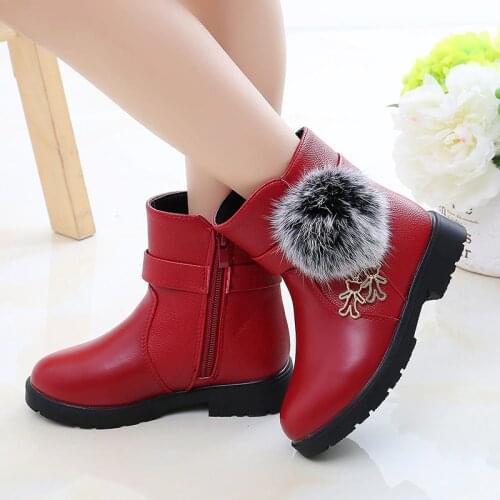Ankle Boots For Girls New Winter Kids Martin Boots Childrens Cotton Shoes Plus Velvet Warm Snow Boots Casual Leather Shoes