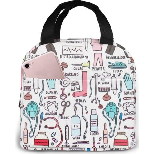 Travel Nurse Bag Insulated Lunch Bags Women Cartoon Nurse Print Food Case Cooler Warm Bento Box for Kids Lunch Box for School