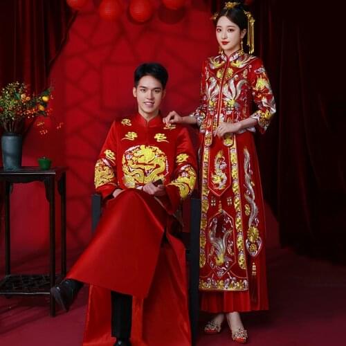 FZSLCYIYI Classic Royal Cheongsam Chinese Traditional Dress qipao Phoenix Embroidery Oriental Dresses Wedding gowns vestidos