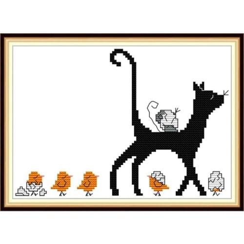Joy Sunday Cross Stitch Kit, Needlework, Embroidery Kit, Canvas Embroidery, Black Cat Animal, Simple Mini DIY Cross Stitch Gift