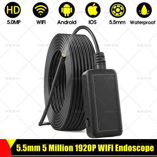 5.5mm 5.0MP 1920P WIFI HD Endoscope Camera 1800mAh Hard Wrie Wireless Inspection Borescope For iOS iphone Android Phone Tablet