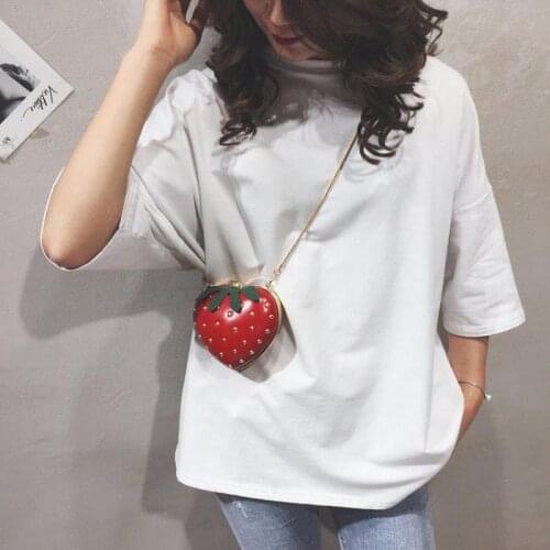 Summer Fashion Girl Lovely Strawberry Bag Mini Messenger Change Bag Rivet Snake Bone Chain Bag Girl